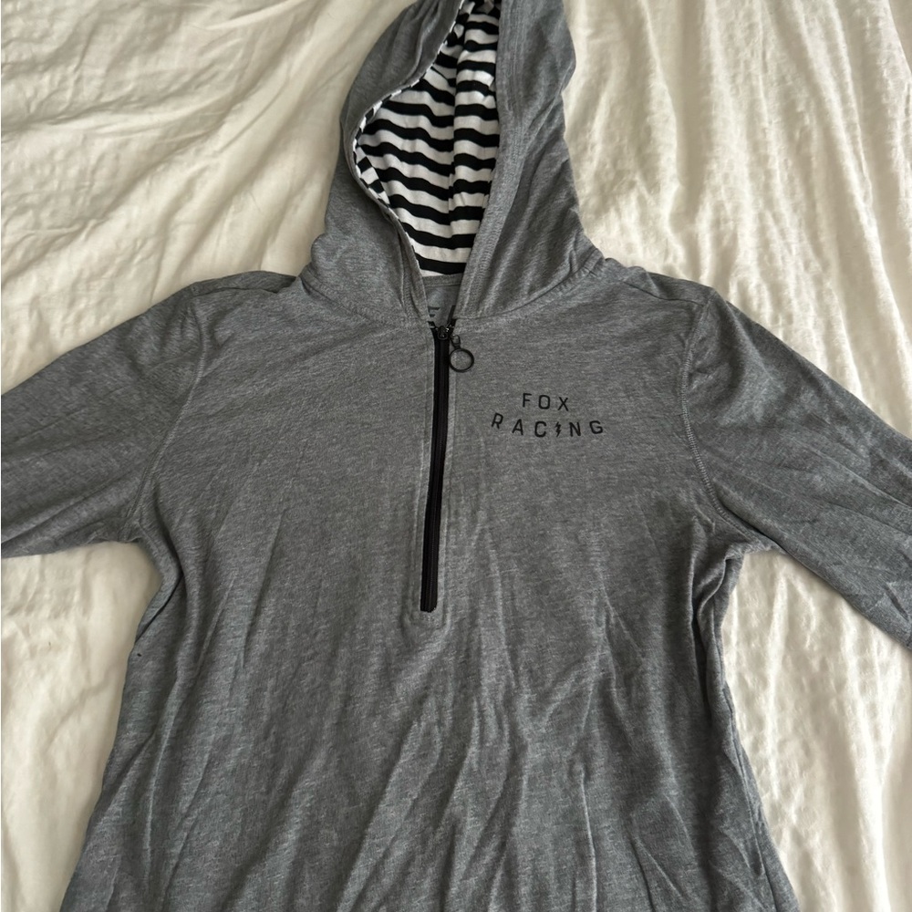 Fox Gray Hoodie with Striped Hood